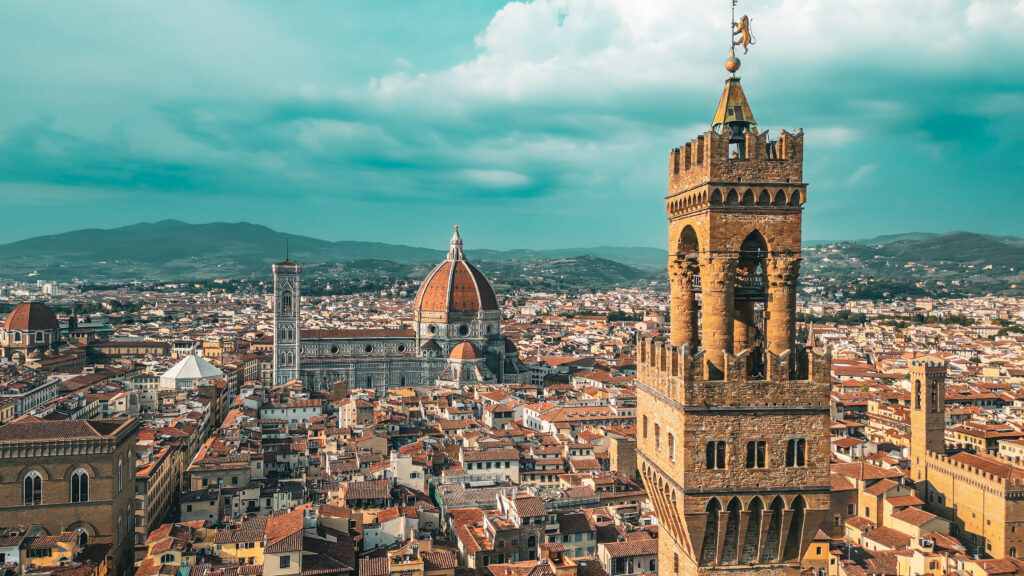 Luftaufnahme des Palazzo Vecchio in Florenz